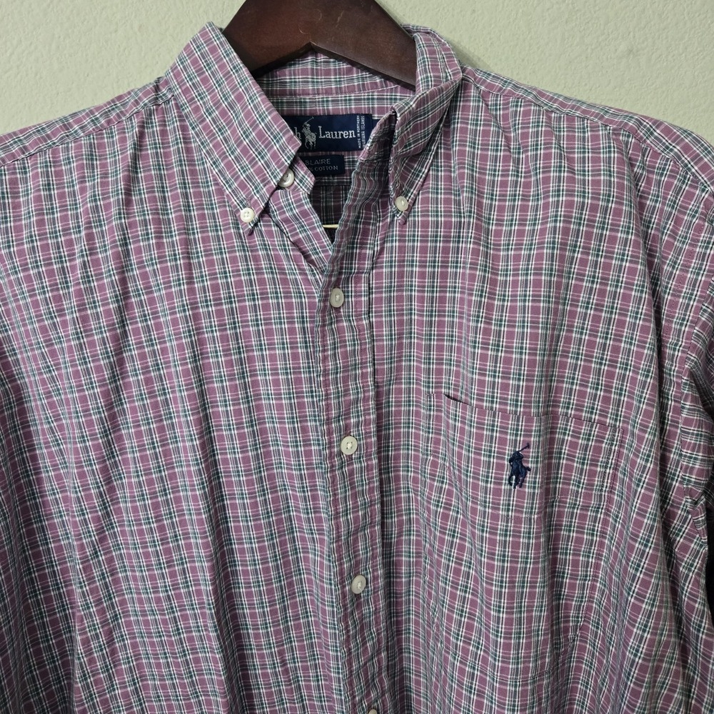 Vtg Polo Ralph Lauren Blaire 100% Cotton Plaid Blue Mauve Long Sleeve Shirt Med.